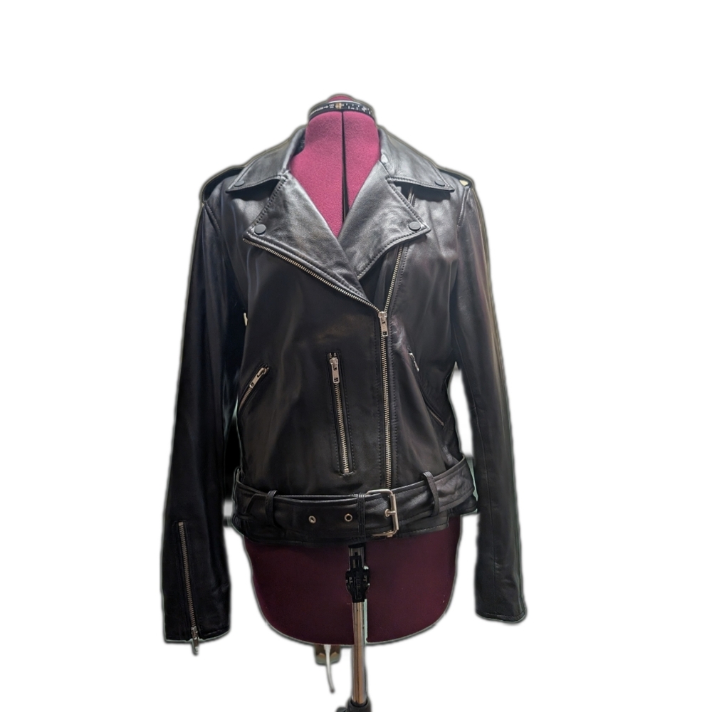 Quince 100% Leather Motorcycle Zip Jacket Size L
